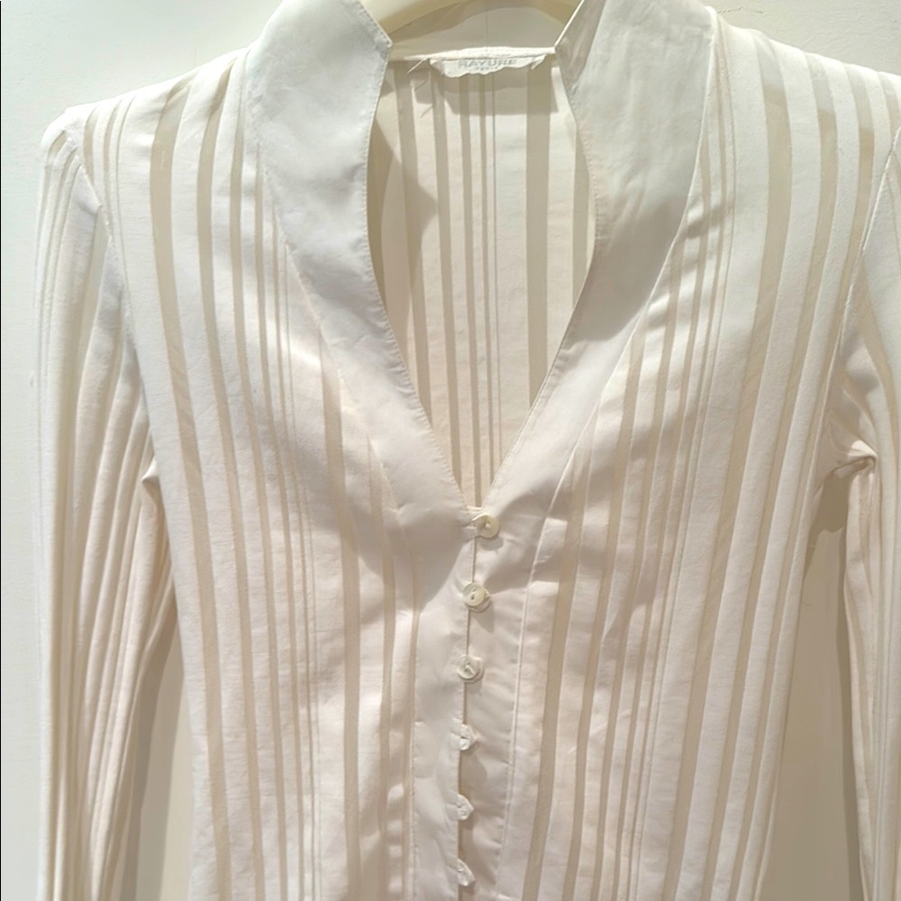 RAYURE French cuff Vintage Elegant White Blouse. Size F40. (S) Made in France.